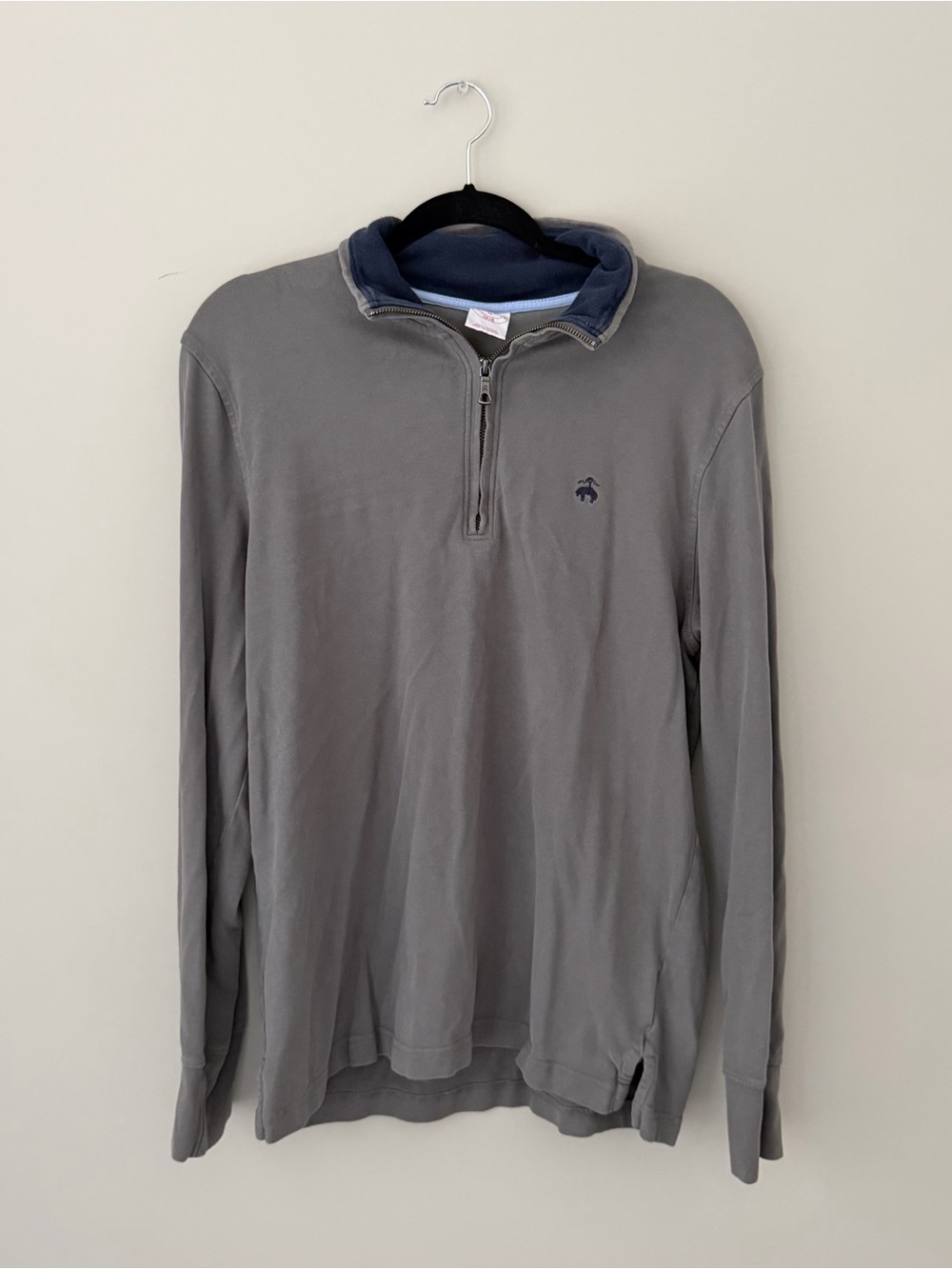 Brooks Brothers Men's Gray Quarter-Zip Pullover with Navy Trim